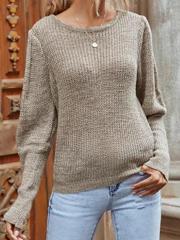 Balloon Sleeve Heathered Crew Neck Sweater - Sweaters - INS | Online Fashion Free Shipping Clothing, Dresses, Tops, Shoes - 02/07/2021 - Autumn - Casual