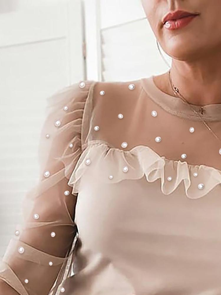 Beaded Sheer Mesh Ruffles Top - Blouses - INS | Online Fashion Free Shipping Clothing, Dresses, Tops, Shoes - 29/04/2021 - BLO210429032 - Blouses