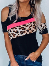 Beauty Strapless Leopard Print Stitching Short Sleeve T-shirt - T-shirts - INS | Online Fashion Free Shipping Clothing, Dresses, Tops, Shoes - 20-30 - 21/07/2021 - color-black