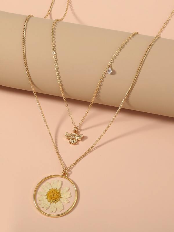 Bee & Flower Charm Layered Necklace - INS | Online Fashion Free Shipping Clothing, Dresses, Tops, Shoes