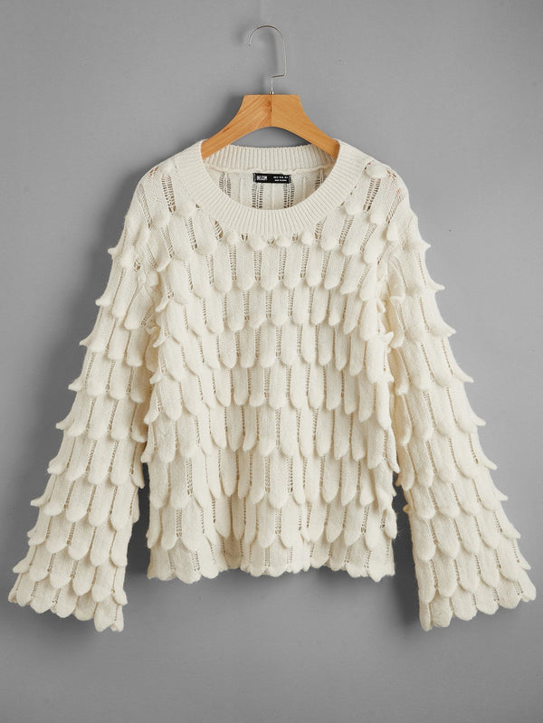 Bell Sleeve Pointelle Knit Sweater - INS | Online Fashion Free Shipping Clothing, Dresses, Tops, Shoes