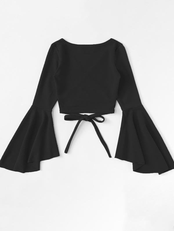 Bell Sleeve Self-Tie Crop Top - INS | Online Fashion Free Shipping Clothing, Dresses, Tops, Shoes