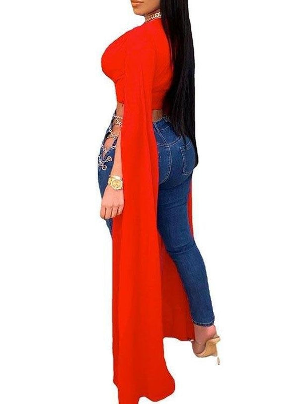 Belly Cloak Sleeve V Neck Crop Top - Blouses - INS | Online Fashion Free Shipping Clothing, Dresses, Tops, Shoes - 23/04/2021 - 2304V3 - BLO210423239