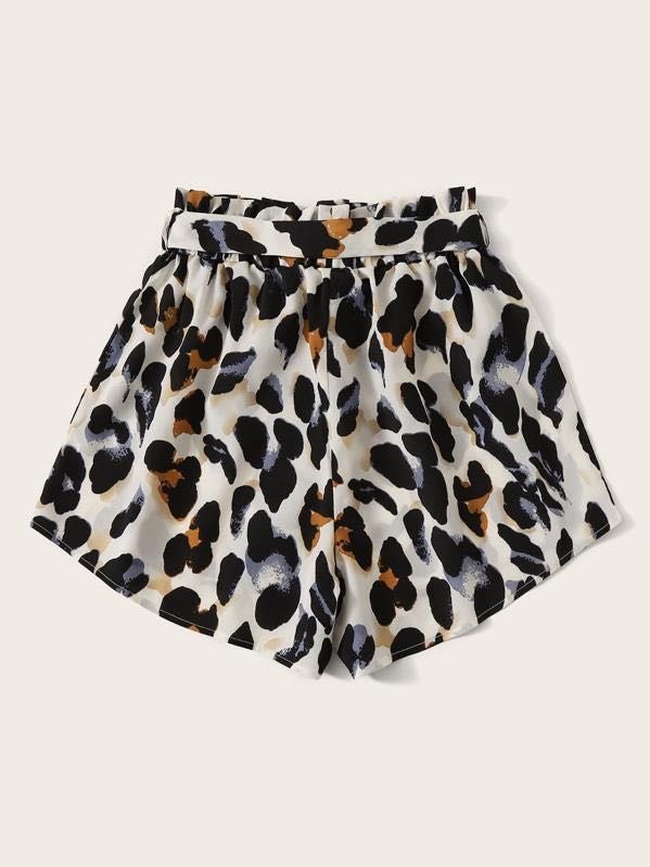 Belted Leopard Print Paperbag Shorts - INS | Online Fashion Free Shipping Clothing, Dresses, Tops, Shoes