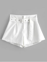 Belted Zip Fly High Waisted Shorts - INS | Online Fashion Free Shipping Clothing, Dresses, Tops, Shoes