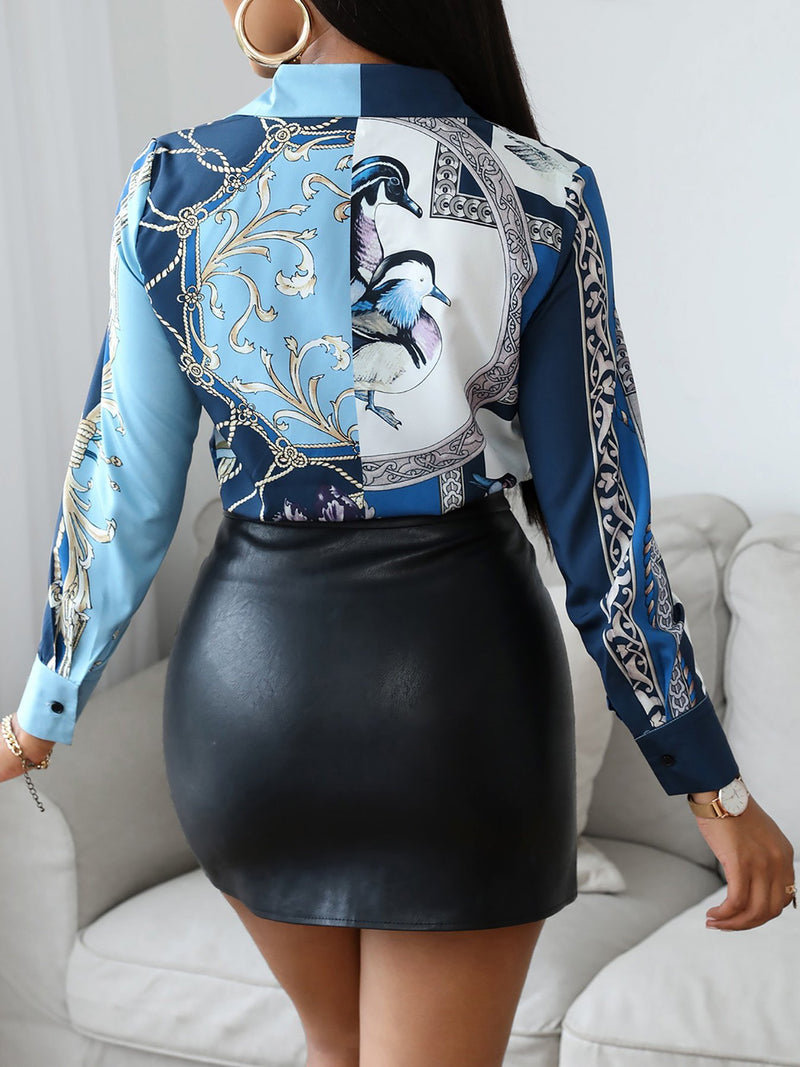 Bird Scarf Print Long Sleeve Shirt - Blouses - INS | Online Fashion Free Shipping Clothing, Dresses, Tops, Shoes - 29/04/2021 - BLO210429049 - Blouses