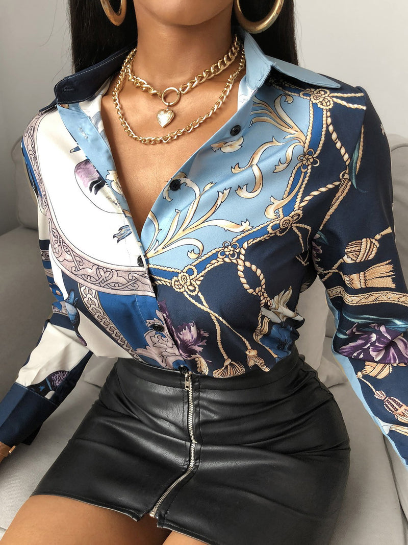 Bird Scarf Print Long Sleeve Shirt - Blouses - INS | Online Fashion Free Shipping Clothing, Dresses, Tops, Shoes - 29/04/2021 - BLO210429049 - Blouses