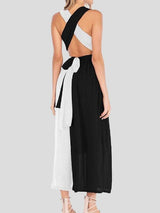 Black And White Stitching V-neck High Waist Dress - Maxi Dresses - INS | Online Fashion Free Shipping Clothing, Dresses, Tops, Shoes - 06/07/2021 - 10-20 - color-black