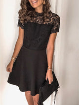 Black Lace Short Sleeve Mini Dress - Mini Dresses - INS | Online Fashion Free Shipping Clothing, Dresses, Tops, Shoes - 02/07/2021 - 20-30 - Category_Mini Dresses