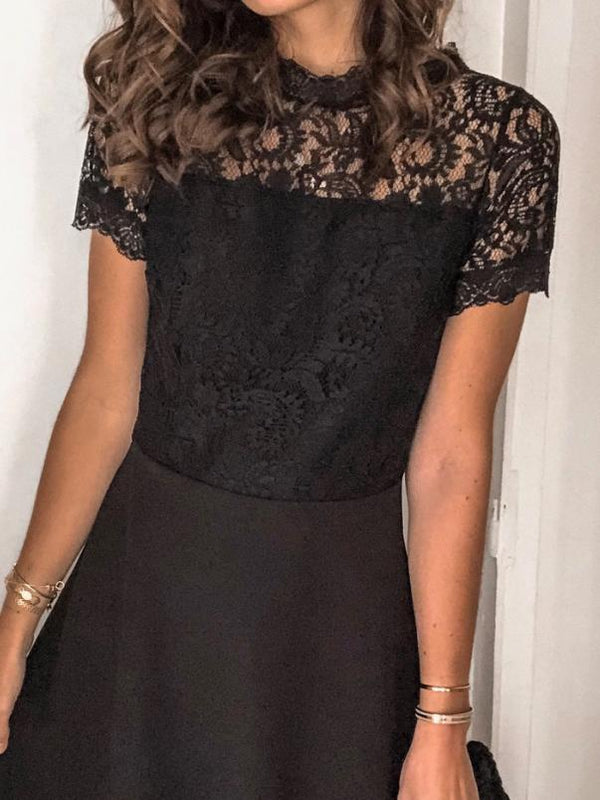 Black Lace Short Sleeve Mini Dress - Mini Dresses - INS | Online Fashion Free Shipping Clothing, Dresses, Tops, Shoes - 02/07/2021 - 20-30 - Category_Mini Dresses