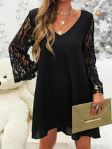 Black Lace Sleeve Casual Round Neck Dress - Mini Dresses - INS | Online Fashion Free Shipping Clothing, Dresses, Tops, Shoes - 02/07/2021 - 20-30 - color-black