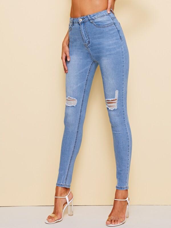 Bleach Wash High Waist High Stretch Skinny Jeans - INS | Online Fashion Free Shipping Clothing, Dresses, Tops, Shoes