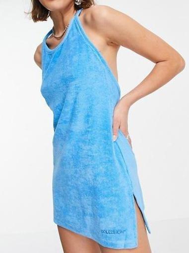 Blue Terry Cloth Off Shoulder Strappy Dress - Mini Dresses - INS | Online Fashion Free Shipping Clothing, Dresses, Tops, Shoes - 15/04/2021 - 1504V3 - Color_Blue