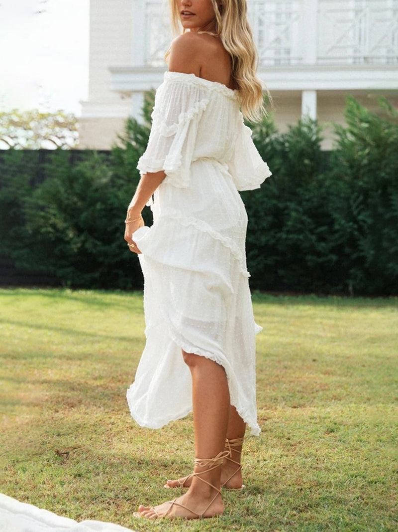 Boat Neck Off-Shoulder Bohemian Holiday Dress - Maxi Dresses - INS | Online Fashion Free Shipping Clothing, Dresses, Tops, Shoes - 08/07/2021 - 30-40 - Category_Maxi Dresses