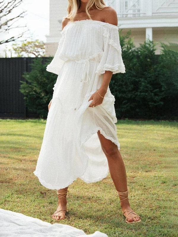 Boat Neck Off-Shoulder Bohemian Holiday Dress - Maxi Dresses - INS | Online Fashion Free Shipping Clothing, Dresses, Tops, Shoes - 08/07/2021 - 30-40 - Category_Maxi Dresses