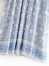 Bohemian Floral Print Neck Tie Maxi Dress - Maxi Dresses - INS | Online Fashion Free Shipping Clothing, Dresses, Tops, Shoes - 08/04/2021 - Autumn - Blue