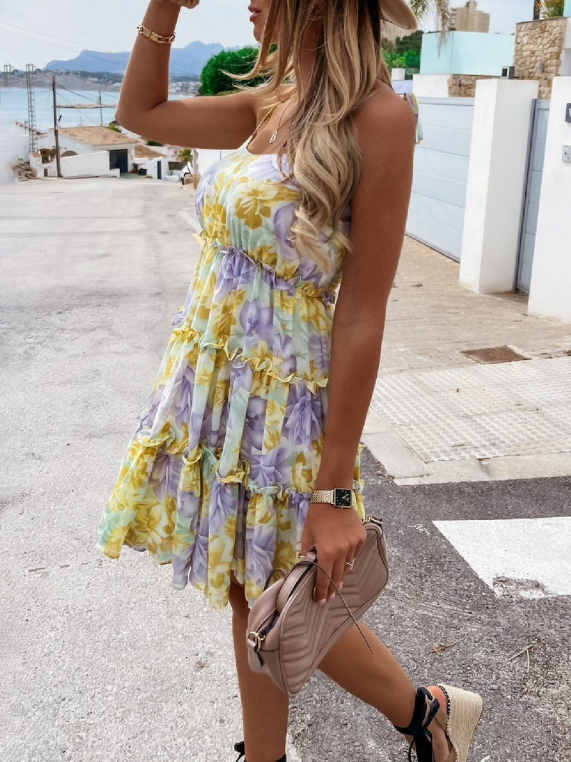 Bohemian Sling Foral Printed Beach Dress - Mini Dresses - INS | Online Fashion Free Shipping Clothing, Dresses, Tops, Shoes - 10/06/2021 - Color_Purple - DRE2106100276