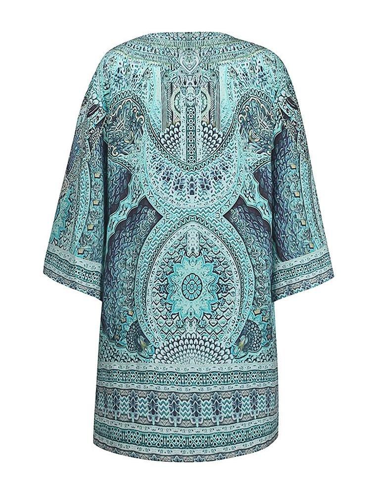 Bohemian V Loose Sleeve Printed Midi Vacation Dress - Midi Dresses - INS | Online Fashion Free Shipping Clothing, Dresses, Tops, Shoes - 22/04/2021 - Catagory_Midi Dresses - Color_Blue