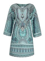 Bohemian V Loose Sleeve Printed Midi Vacation Dress - Midi Dresses - INS | Online Fashion Free Shipping Clothing, Dresses, Tops, Shoes - 22/04/2021 - Catagory_Midi Dresses - Color_Blue