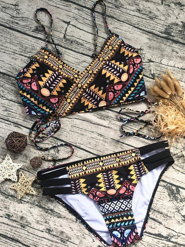 Boho Geometric Print Bikini Set - Bikinis - INS | Online Fashion Free Shipping Clothing, Dresses, Tops, Shoes - 16/03/2021 - Beach - Bikini