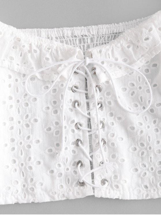Broderie Anglaise Lace Up Ruffle Milkmaid Crop Blouse - INS | Online Fashion Free Shipping Clothing, Dresses, Tops, Shoes