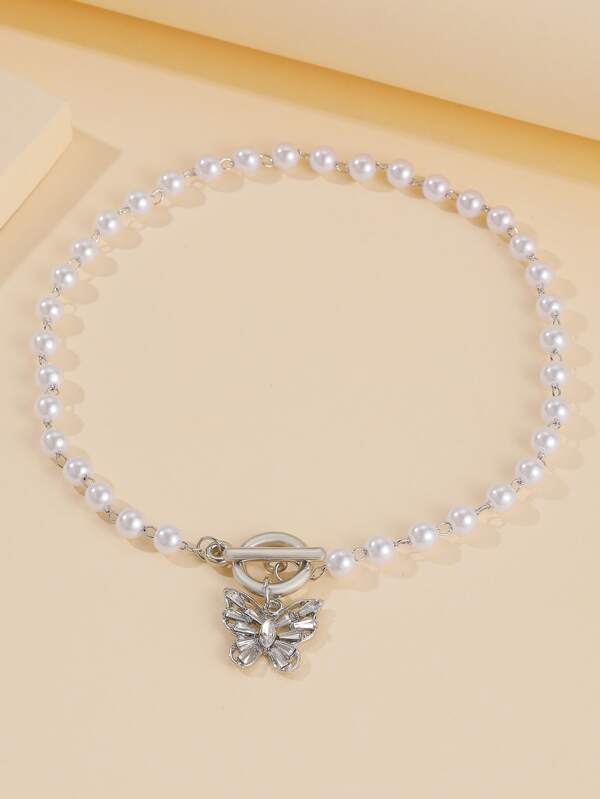 Butterfly Charm Faux Pearl Choker - INS | Online Fashion Free Shipping Clothing, Dresses, Tops, Shoes