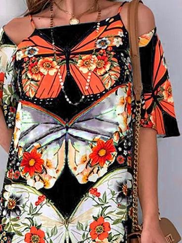Butterfly Print Cutout Short Sleeve Dress - Mini Dresses - INS | Online Fashion Free Shipping Clothing, Dresses, Tops, Shoes - 10/06/2021 - Category_Mini Dresses - Color_Black