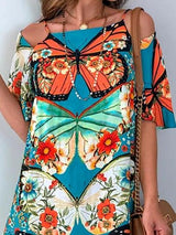 Butterfly Print Cutout Short Sleeve Dress - Mini Dresses - INS | Online Fashion Free Shipping Clothing, Dresses, Tops, Shoes - 10/06/2021 - Category_Mini Dresses - Color_Black