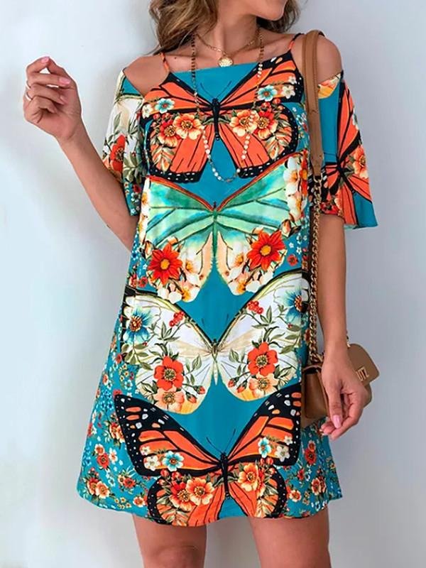 Butterfly Print Cutout Short Sleeve Dress - Mini Dresses - INS | Online Fashion Free Shipping Clothing, Dresses, Tops, Shoes - 10/06/2021 - Category_Mini Dresses - Color_Black