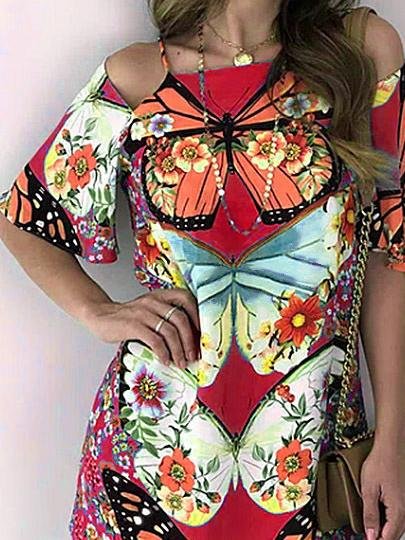 Butterfly Print Cutout Short Sleeve Dress - Mini Dresses - INS | Online Fashion Free Shipping Clothing, Dresses, Tops, Shoes - 10/06/2021 - Category_Mini Dresses - Color_Black