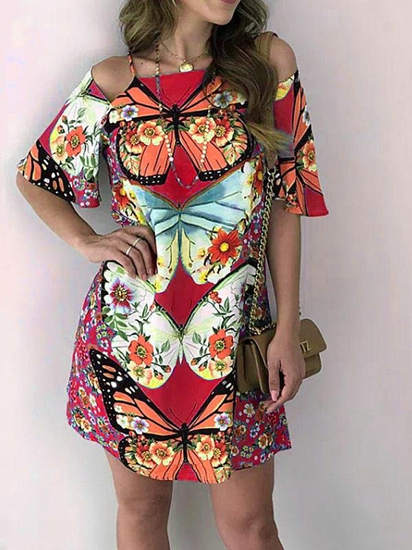 Butterfly Print Cutout Short Sleeve Dress - Mini Dresses - INS | Online Fashion Free Shipping Clothing, Dresses, Tops, Shoes - 10/06/2021 - Category_Mini Dresses - Color_Black