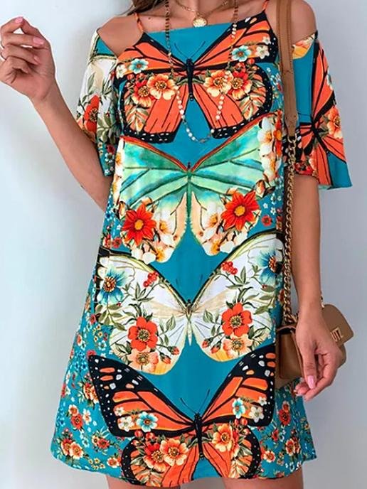 Butterfly Print Cutout Short Sleeve Dress - Mini Dresses - INS | Online Fashion Free Shipping Clothing, Dresses, Tops, Shoes - 10/06/2021 - Category_Mini Dresses - Color_Black