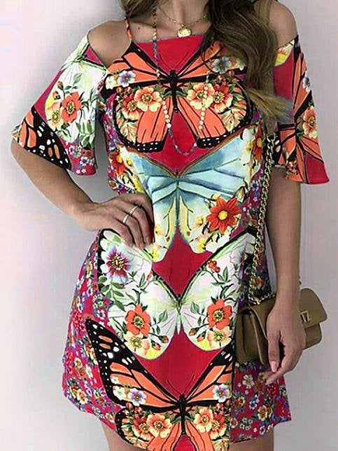 Butterfly Print Cutout Short Sleeve Dress - Mini Dresses - INS | Online Fashion Free Shipping Clothing, Dresses, Tops, Shoes - 10/06/2021 - Category_Mini Dresses - Color_Black