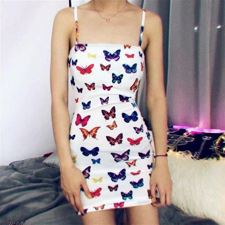 Butterfly Print Lace Up Back Tube Bodycon Dress - Dresses - INS | Online Fashion Free Shipping Clothing, Dresses, Tops, Shoes - Casual - Color_White - GMC-All Under $10