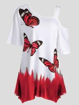 Butterfly Print One-shoulder Short-sleeved T-shirt - T-shirts - INS | Online Fashion Free Shipping Clothing, Dresses, Tops, Shoes - 10-20 - 15/07/2021 - color-black