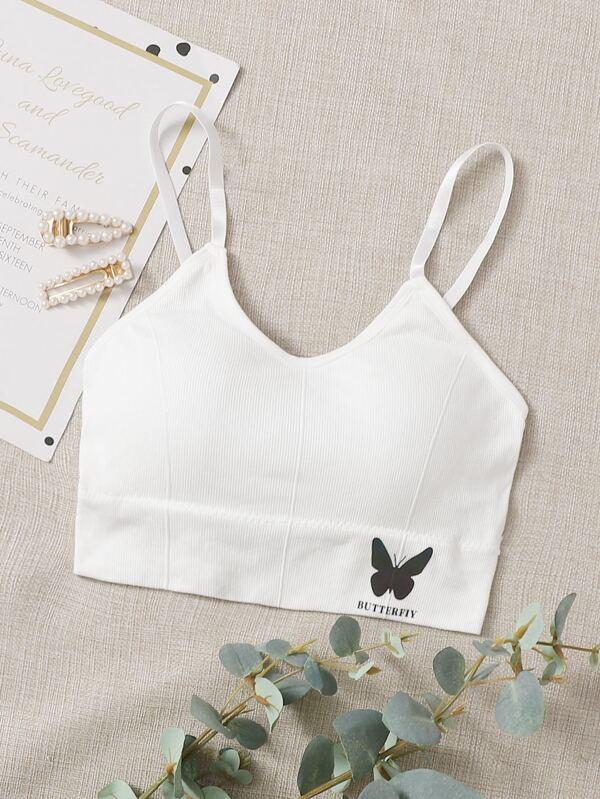 Butterfly Print Ribbed Bralette - INS | Online Fashion Free Shipping Clothing, Dresses, Tops, Shoes