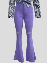 Buttocks Ripped Flared Trousers Colored Stretch Denim Jeans - Jeans - INS | Online Fashion Free Shipping Clothing, Dresses, Tops, Shoes - 26/07/2021 - 30-40 - Bottoms