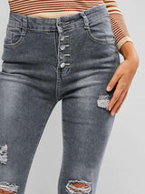 Button Fly Ripped High Waisted Skinny Jeans - INS | Online Fashion Free Shipping Clothing, Dresses, Tops, Shoes