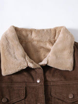 Button Front Corduroy Jacket With Borg Collar - INS | Online Fashion Free Shipping Clothing, Dresses, Tops, Shoes