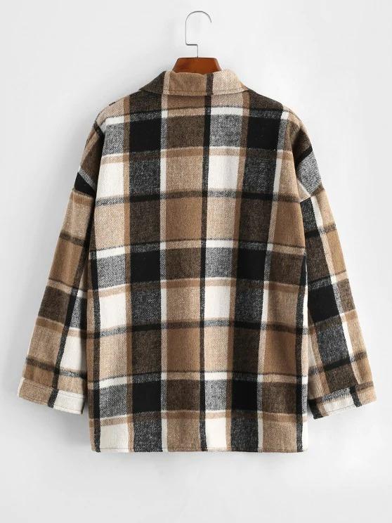 Button Front Plaid Wool Blend Shacket - INS | Online Fashion Free Shipping Clothing, Dresses, Tops, Shoes