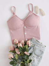 Button Front Rib Bralette - INS | Online Fashion Free Shipping Clothing, Dresses, Tops, Shoes