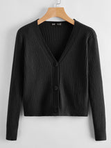 Button Front Rib-knit Cardigan - INS | Online Fashion Free Shipping Clothing, Dresses, Tops, Shoes