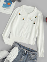 Button Up Daisy Embroidered Cardigan - INS | Online Fashion Free Shipping Clothing, Dresses, Tops, Shoes