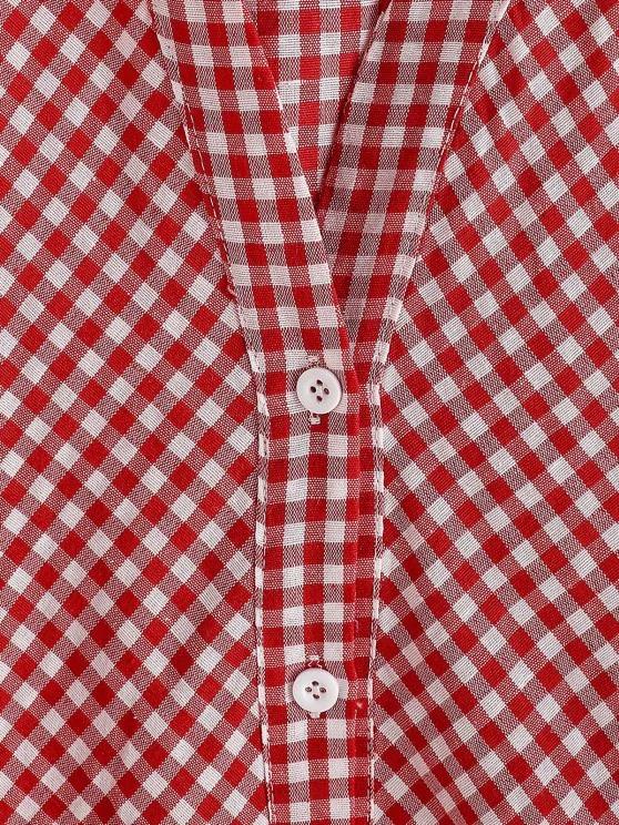 Button Up Gingham Lantern Sleeve Shirt - INS | Online Fashion Free Shipping Clothing, Dresses, Tops, Shoes