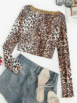 Button Up Lace Trim Leopard Tee - INS | Online Fashion Free Shipping Clothing, Dresses, Tops, Shoes
