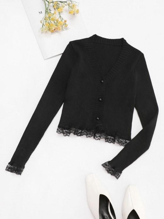 Button Up Scalloped Lace Trim Cardigan - INS | Online Fashion Free Shipping Clothing, Dresses, Tops, Shoes