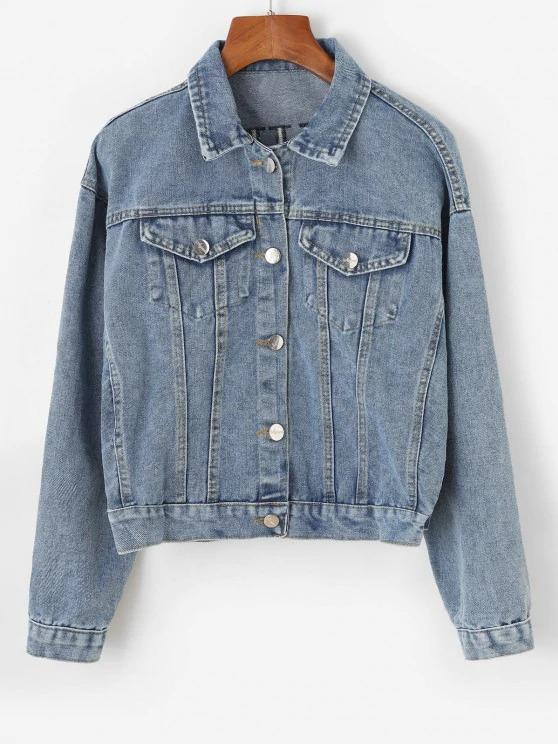 Button Up Sequins Embroidered Denim Jacket - INS | Online Fashion Free Shipping Clothing, Dresses, Tops, Shoes