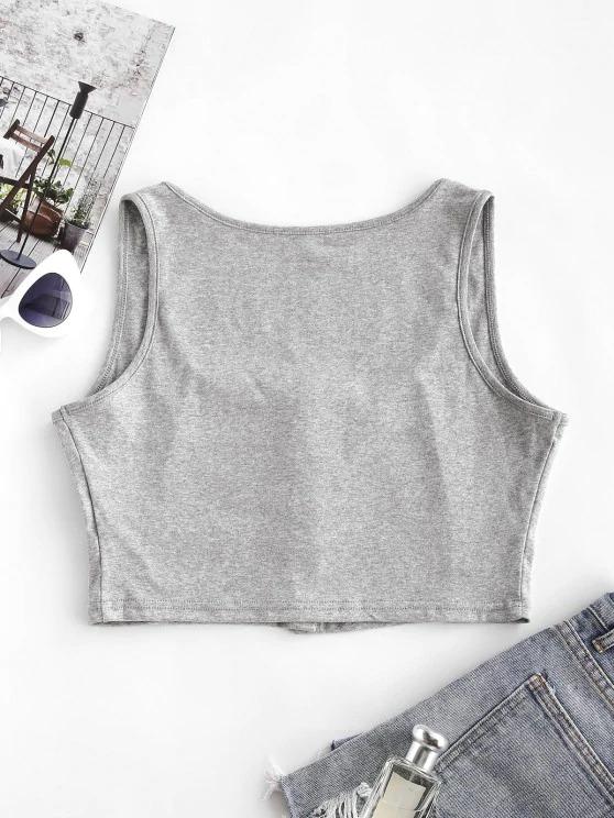Button Up U Neck Cropped Tank Top - INS | Online Fashion Free Shipping Clothing, Dresses, Tops, Shoes