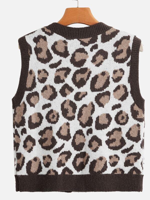 Buttoned Front Leopard Sleeveless Cardigan - INS | Online Fashion Free Shipping Clothing, Dresses, Tops, Shoes