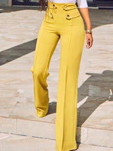 Buttoned High Waist Wide Leg Tailored Pants - Pants - INS | Online Fashion Free Shipping Clothing, Dresses, Tops, Shoes - 04/05/2021 - Category_Pants - Color_Yellow